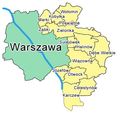 Mapa wywóz szamba Warszawa i okolice Transnec